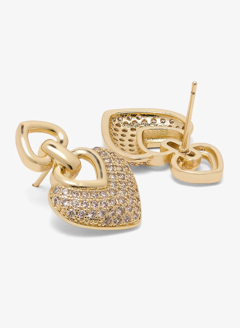 ELLA Gold Accent Rhinestone Detailed Heart Shaped Earrings